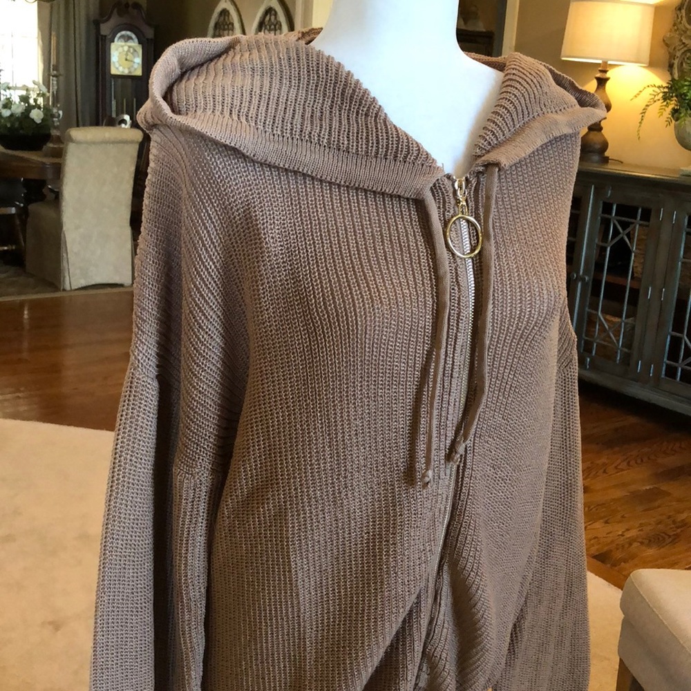 Oversized front zipper knitted hoodie sweater - Picture 9 of 16